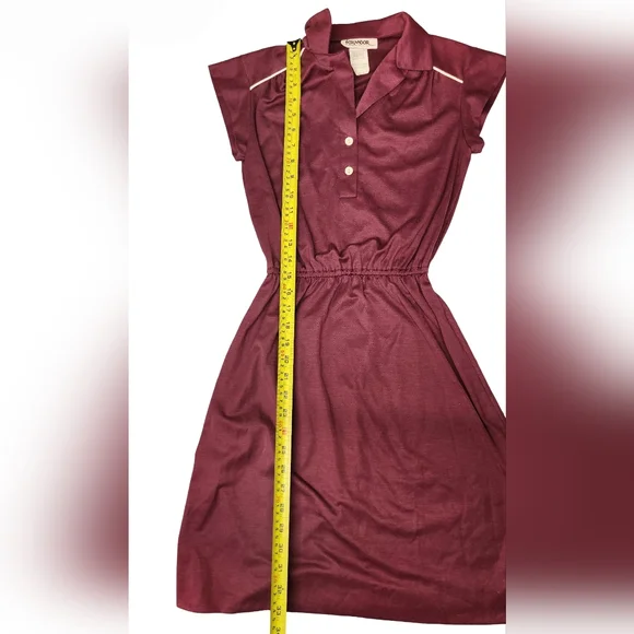 Vintage FoxMoor Women's Burgundy Preppy Polo Tennis Dress Cap Sleeves 70s Sz 3 - Picture 7 of 7